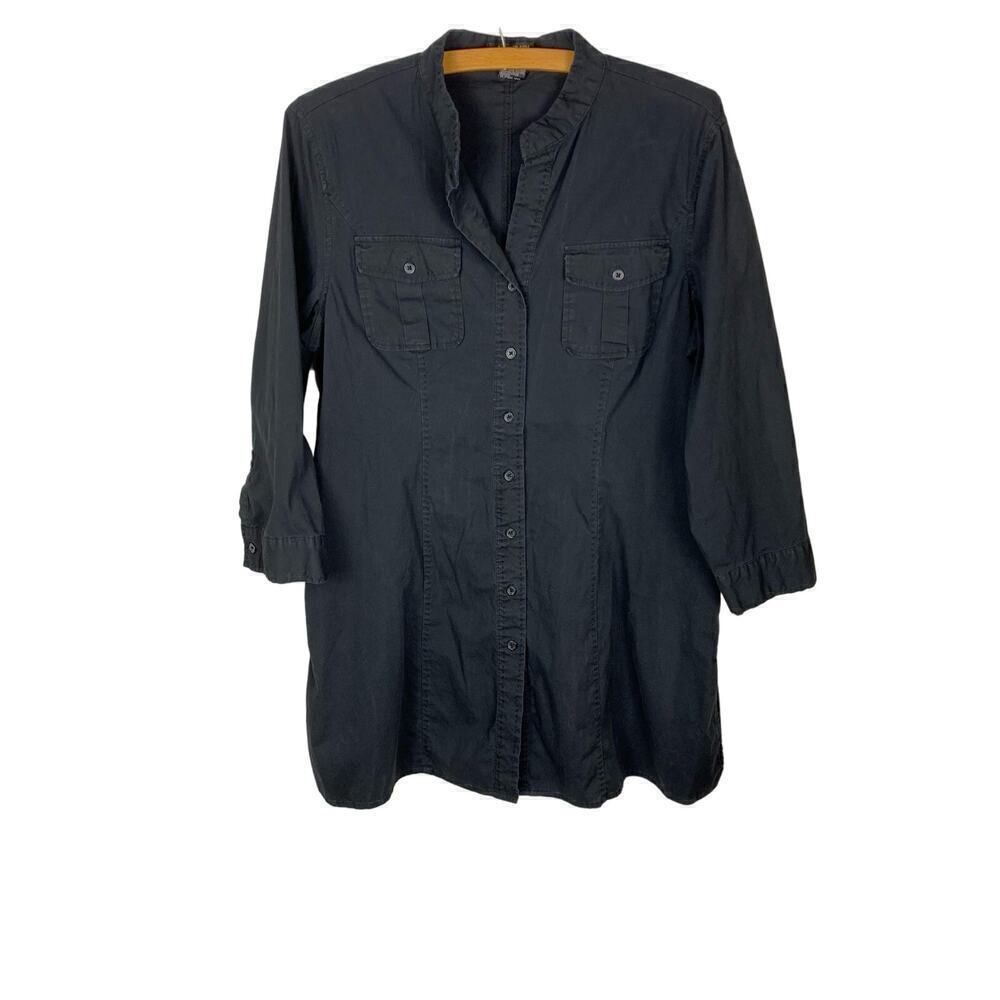 Autograph Black Button Down Long Tunic Top - Size L